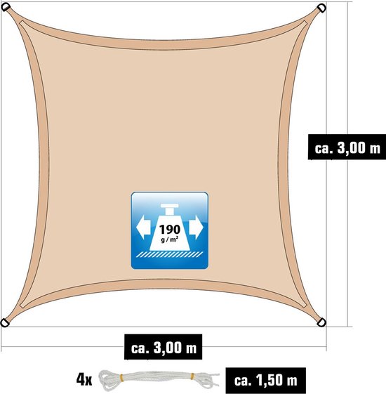 Zonnezeil 2x3m 160gr grijs - Bestel nu in webshop