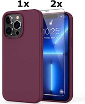 Coque iPhone 13 Soft Nano Silicone Gel Bordeaux Rouge Avec 2X Protecteur D'écran En Verres