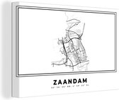 Canvas Schilderij Plattegrond – Zaandam – Zwart Wit – Stadskaart - Kaart - Nederland - 60x40 cm - Wanddecoratie
