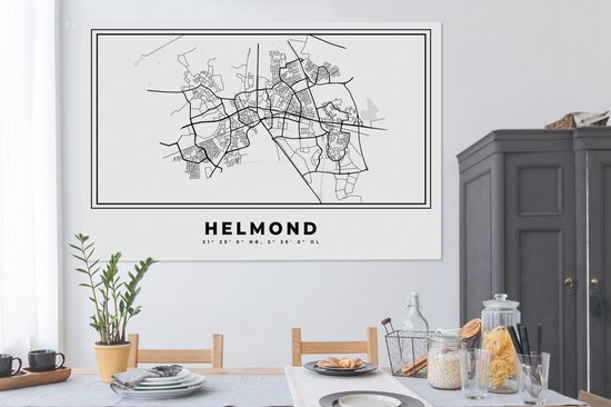 Tableau sur toile City Map - Zwart Wit - Map - Helmond - Nederland - Map - 180x120 cm - Décoration murale XXL