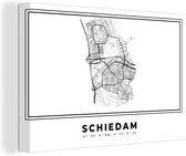 Canvas Schilderij Nederland – Schiedam – Stadskaart – Kaart – Zwart Wit – Plattegrond - 60x40 cm - Wanddecoratie