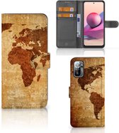Telefoonhoesje Xiaomi Redmi Note 10/10T 5G | Poco M3 Pro Wallet Bookcase Wereldkaart