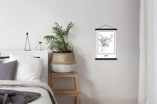 Porte-affiche avec affiche - Affiche scolaire - België - Liège - Plan de la ville - Carte - Zwart Wit - Plan d'étage - 40x60 cm - Lattes noires