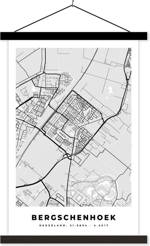 Porte-affiche avec affiche - Affiche scolaire - Bergschenhoek - Carte - Carte - Plan de la ville - 40x60 cm - Lattes noires