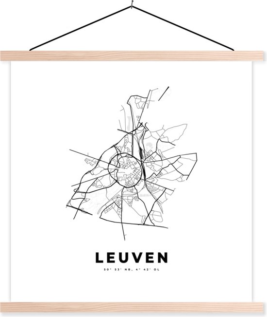 Porte-affiche avec affiche - Affiche scolaire - België - Louvain - Plan de la ville - Carte - Wit - Plan d'étage - 120x120 cm - Lattes blanches
