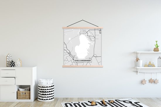 Posterhanger incl. Poster 120x120 cm - Schoolplaat - Nederland - Stadskaart - Kaart - Zuidlaardermeer - Plattegrond - Textielposter - Blanke latten - Stadskaart