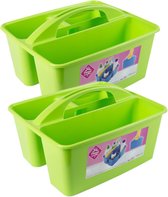 2x stuks groene opbergbox/opbergdoos mand met handvat 6 liter kunststof - 31 x 26,5 x 18 cm - Opbergbakken voor schoonmaakspullen