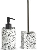 Luxe WC/Toilet spullen set Toiletborstel met zeeppompje van polystone - zwart/wit