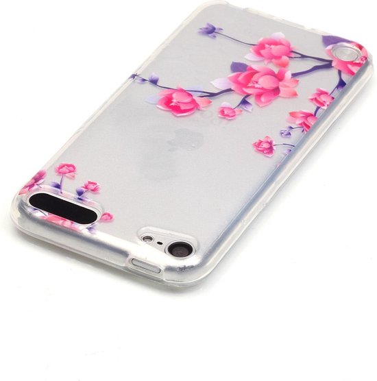 Peachy Doorzichtig bloemen hoesje iPod Touch 5 6 7 case takken paars roze - Peachy