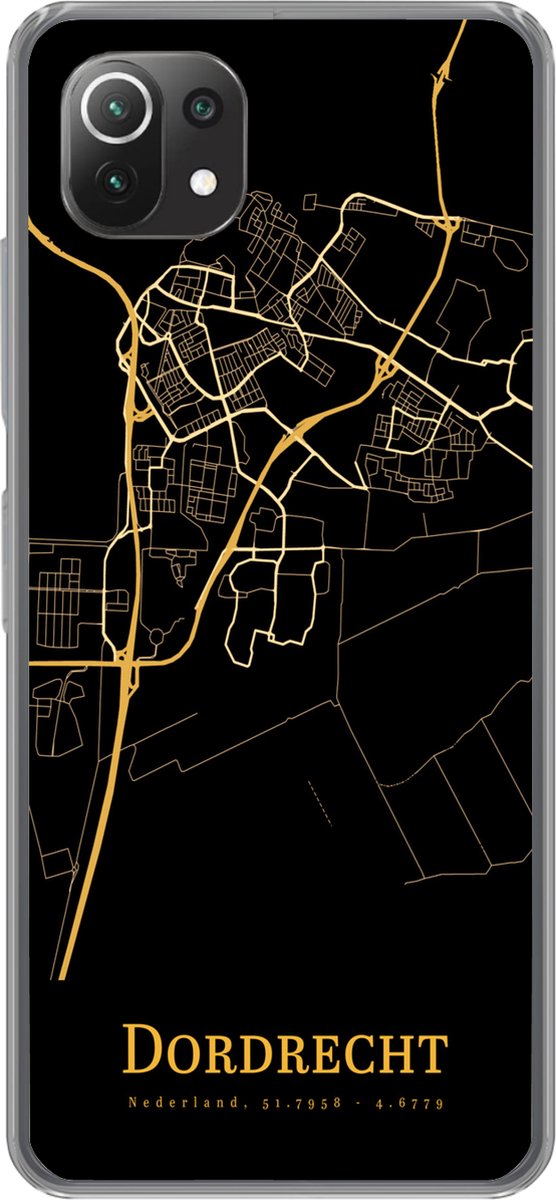 Telefoonhoesje Geschikt voor Xiaomi Mi 11 Lite hoesje - Dordrecht - Kaart - Goud - Zwart - Siliconen Telefoonhoesje Telefoonhoesje
