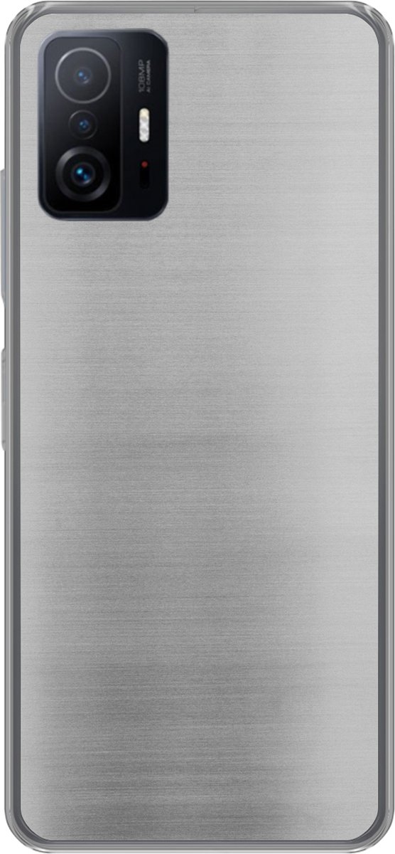 Telefoonhoesje Geschikt voor Xiaomi 11T Pro hoesje - Metaal print - Zilver - Lijn - Grijs - Structuur - Siliconen Telefoonhoesje Telefoonhoesje
