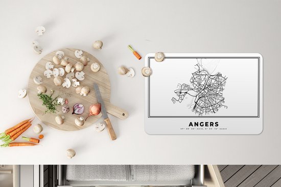 Set de table - Napperons plastique - France - Plan de la ville - Wit Zwart - Angers - Carte - Carte - 45x30 cm - 6 pièces - Résistant à la chaleur - Antidérapant - Sous-couche - Amovible