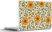 Laptop sticker - 10.1 inch - Bloemen - Oranje - Design - 25x18cm - Laptopstickers - Laptop skin - Cover