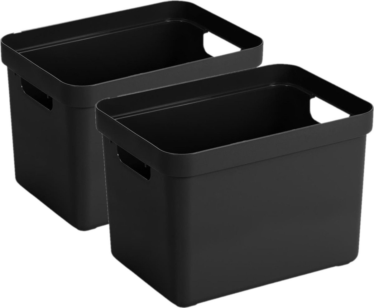 Sunware Opbergbox Sigma - 8x - kunststof - zwart - 18 liter - Opbergbakken/opbergers - 35 x 25 x 25 cm
