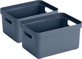 4x stuks donkerblauwe opbergboxen/opbergdozen/opbergmanden kunststof - 5 liter - opbergen manden/dozen/bakken - opbergers