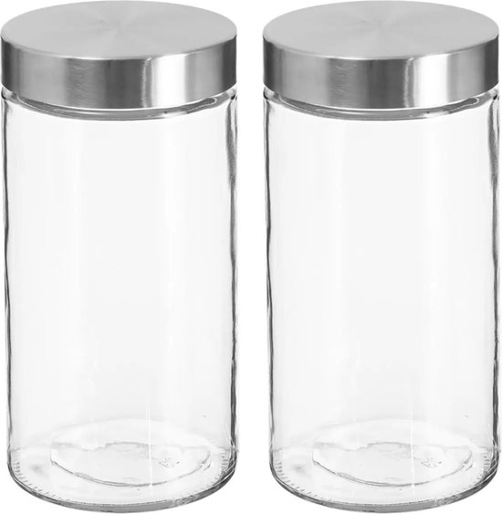 2x pièces de conserves/pots de conservation Bocaux de conservation verre avec couvercle en acier inoxydable - 1700 ml - Pots de conservation avec couvercle hermétique