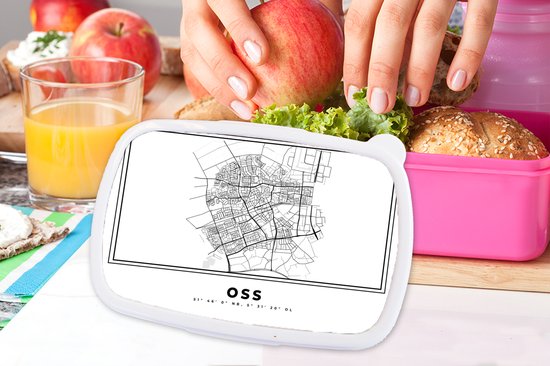Breadbox Pink - Lunchbox - Breadbox - Plan de la ville - Zwart Wit - Carte - Oss - Pays- Nederland - Carte - 18x12x6 cm - Enfants - Fille
