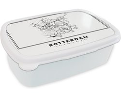 Broodtrommel Wit - Lunchbox - Brooddoos - Plattegrond – Rotterdam – Zwart Wit – Stadskaart - Kaart - Nederland - 18x12x6 cm - Volwassenen