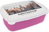Broodtrommel Roze - Lunchbox - Brooddoos - Amsterdam - Nederland - Brug - 18x12x6 cm - Kinderen - Meisje