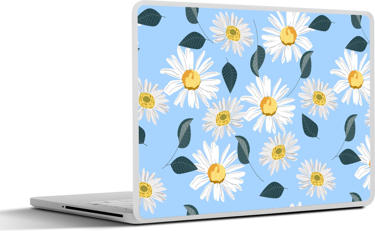 Laptop sticker - 15.6 inch - Madeliefjes - Blauw - Patroon - 36x27,5cm - Laptopstickers - Laptop skin - Cover