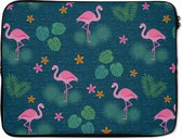Laptophoes 15.6 inch - Flamingo - Planten - Patroon - Laptop sleeve - Binnenmaat 39,5x29,5 cm - Zwarte achterkant