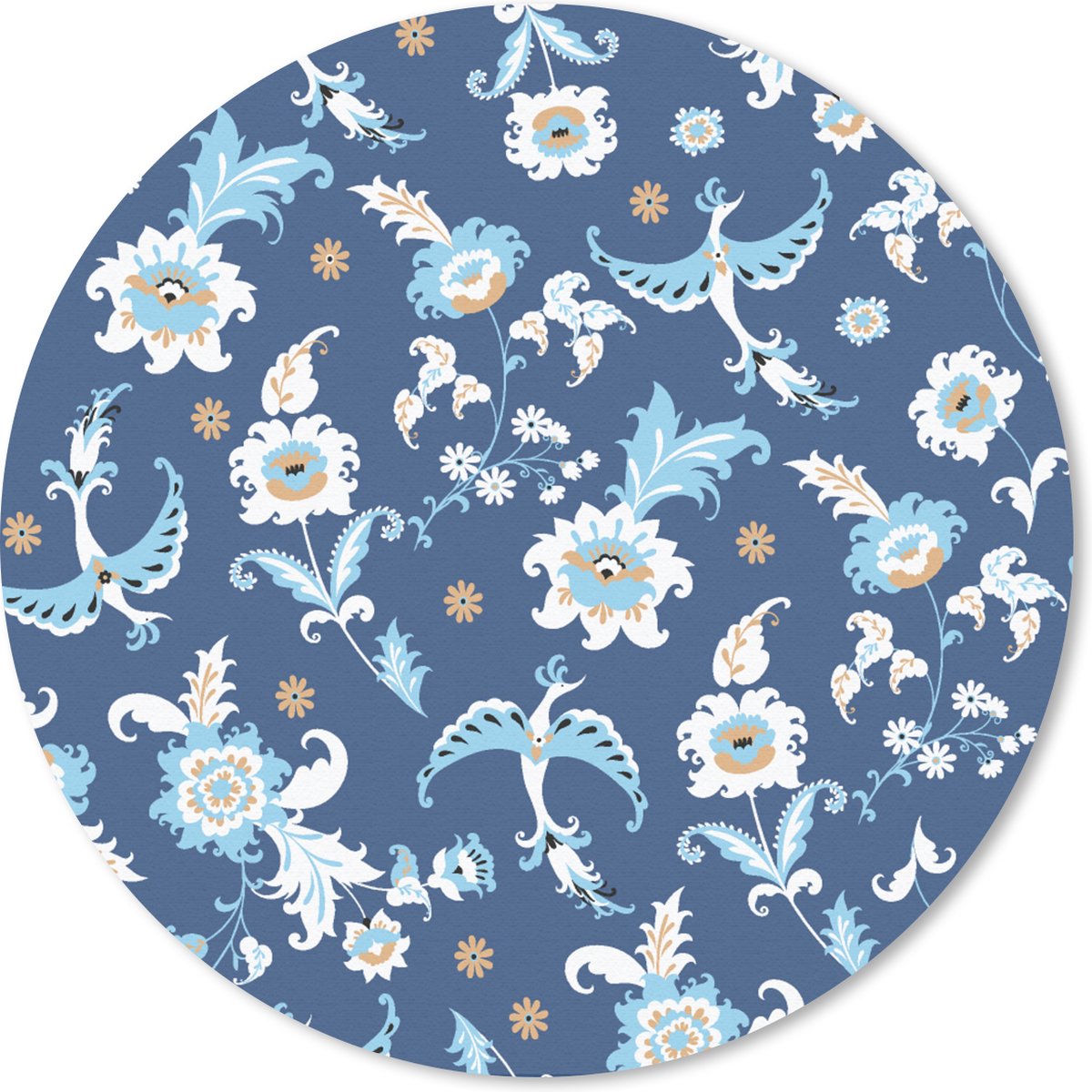Muismat rond 50x50 cm - Mousepad Patroon - Vogel - Bloemen - Ronde muismatten