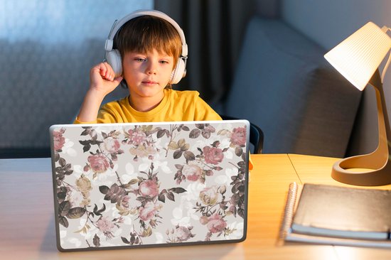 Sticker pour ordinateur portable - 12,3 pouces - Motif - Bloem - Rose - 30x22cm - Autocollants pour ordinateur portable - Skin pour ordinateur portable - Housse