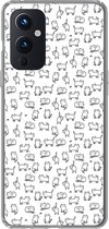 Geschikt voor OnePlus 9 hoesje - Meiden - Kat - Patronen - Girl - Kids - Kinderen - Siliconen Telefoonhoesje