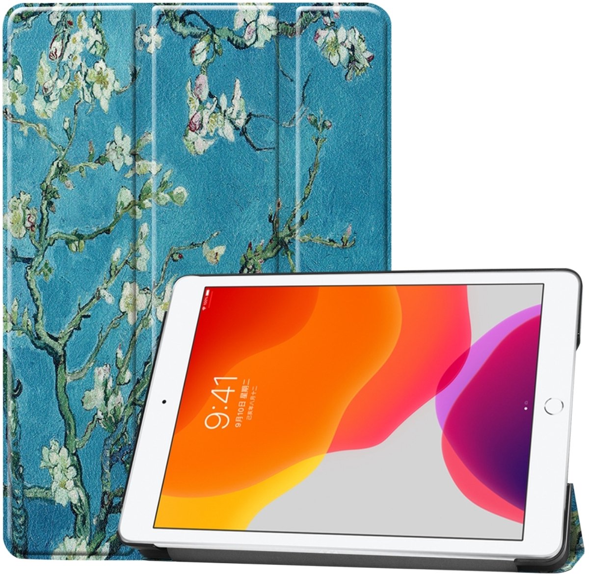 Mobigear Tablethoes geschikt voor Apple iPad 9 (2021) Hoes | Mobigear Tri-Fold Bookcase - Amandelbloesem