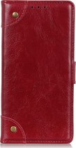 Mobigear Telefoonhoesje geschikt voor LG K61 Hoesje | Mobigear Ranch Bookcase Portemonnee | Pasjeshouder voor 3 Pasjes | Telefoonhoesje voor Pinpas / OV Kaart / Rijbewijs - Bordeaux Rood