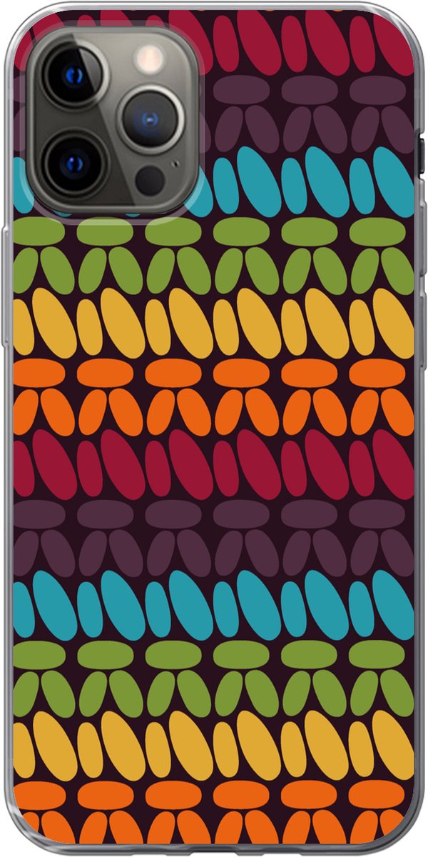 Telefoonhoesje Geschikt voor iPhone 13 Pro hoesje - Haakpatronen - Retro - Regenboog - Siliconen Telefoonhoesje Telefoonhoesje