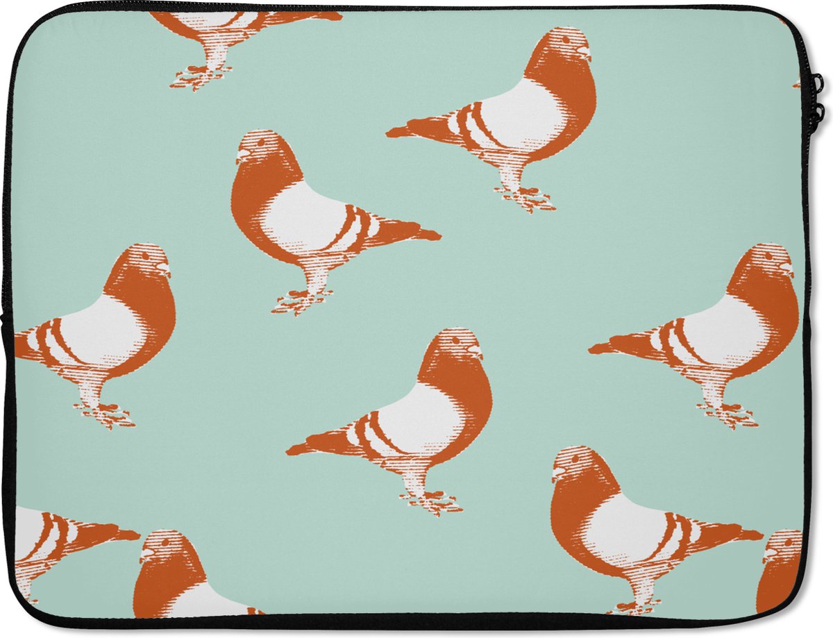 Laptophoes 17 inch - Duif - Vogel - Patroon - Laptop sleeve - Binnenmaat 41x28 cm - Zwarte achterkant