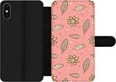 Bookcase Geschikt voor iPhone X telefoonhoesje - Patronen - Bloemen - Bladeren - Girl - Kids - Kinderen - Met vakjes - Wallet case met magneetsluiting