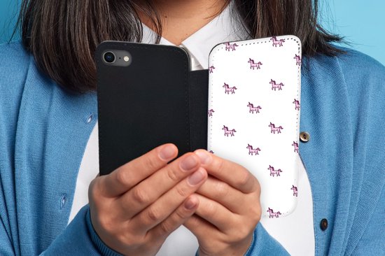 Etui iPhone 8 Bookcase - Fille - Unicorn - Rose - Motifs - Fille - Enfant - Enfants - Avec compartiments - Etui portefeuille avec fermeture aimantée