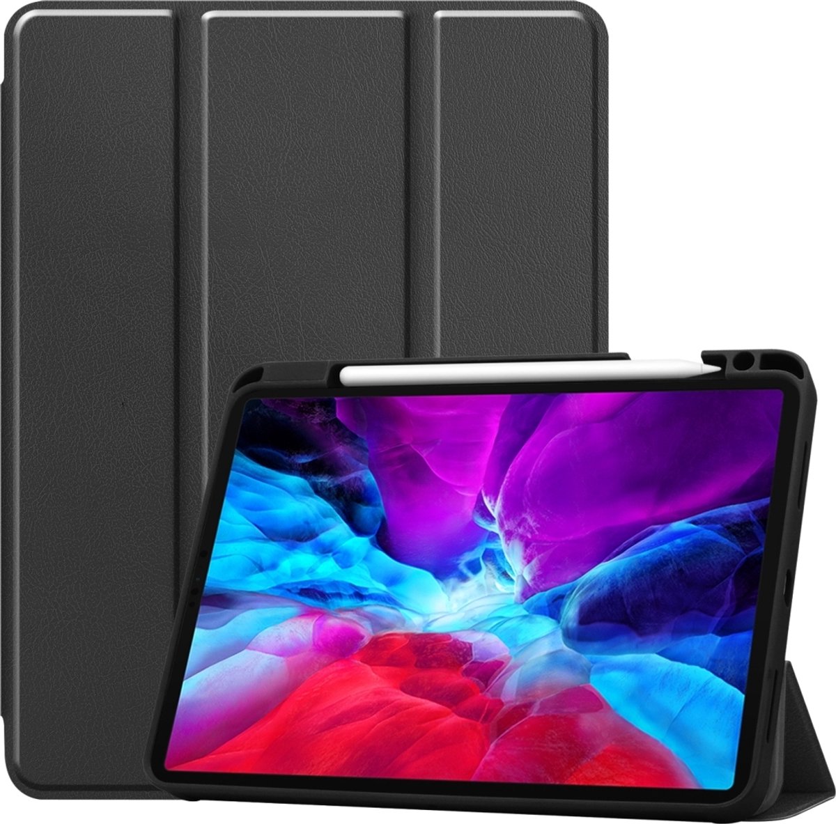 Mobigear Tablethoes geschikt voor Apple iPad Pro 12.9 Inch (2020) Hoes | Mobigear Tri-Fold Gel Bookcase + Stylus Houder - Zwart