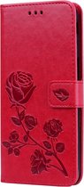 Mobigear Telefoonhoesje geschikt voor Samsung Galaxy J6 Plus Hoesje | Mobigear Roses Bookcase Portemonnee | Pasjeshouder voor 2 Pasjes | Telefoonhoesje voor Pinpas / OV Kaart / Rijbewijs - Rood