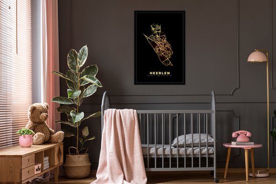 Cadre photo avec affiche - Heerlen - Plan de la ville - Carte - Carte - Pays- Nederland - 60x90 cm - Cadre pour affiche