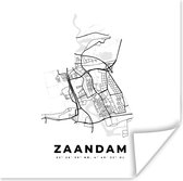 Poster Stadskaart – Zwart Wit - Kaart – Zaandam – Nederland – Plattegrond - 30x30 cm