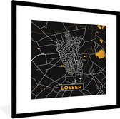 Fotolijst incl. Poster - Losser - Black and Gold - Stadskaart - Plattegrond - Kaart - 40x40 cm - Posterlijst