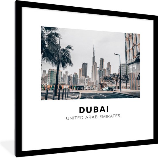 Fotolijst incl. Poster - Dubai - Weg - Skyline - 40x40 cm - Posterlijst