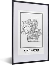 Fotolijst incl. Poster Zwart Wit- Kaart – Plattegrond – Stadskaart – Eindhoven – Nederland – Zwart Wit - 40x60 cm - Posterlijst