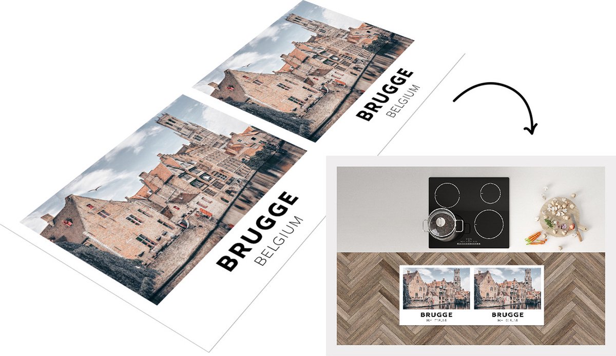 KitchenYeah Keukenloper - Loper keuken - België - Brugge - Architectuur - 120x50 cm - Keukenloper vinyl Multicolor