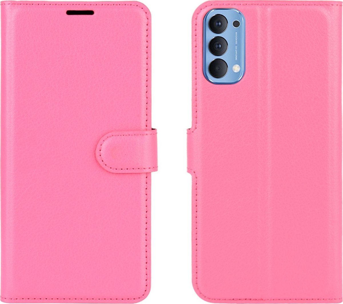 Mobigear Telefoonhoesje geschikt voor OPPO Reno 4 Hoesje | Mobigear Classic Bookcase Portemonnee | Pasjeshouder voor 3 Pasjes | Telefoonhoesje voor Pinpas / OV Kaart / Rijbewijs - Roze