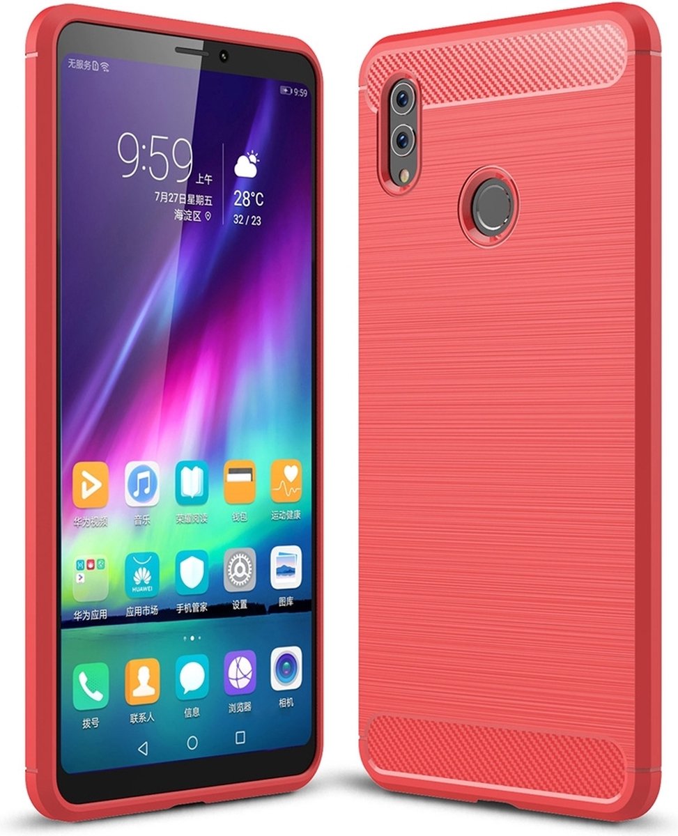 Mobigear Hoesje geschikt voor HONOR Note 10 Telefoonhoesje Flexibel TPU | Mobigear Brushed Slim Backcover | Note 10 Case | Back Cover - Rood