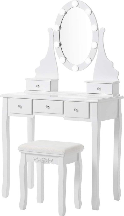 Kaptafel MALLING met spiegel 5 lades wit