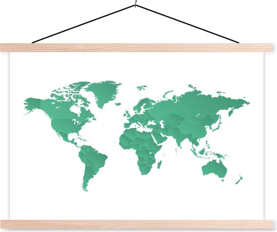 Posterhanger incl. Poster - Schoolplaat - Landkaart - Groen - Wereld - 150x100 cm - Blanke latten