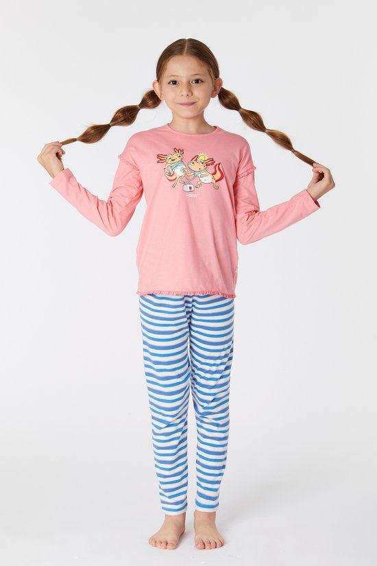 Woody pyjama meisjes/dames - roze - axolotl vis - 221-1-PLG-S/441 - maat 98
