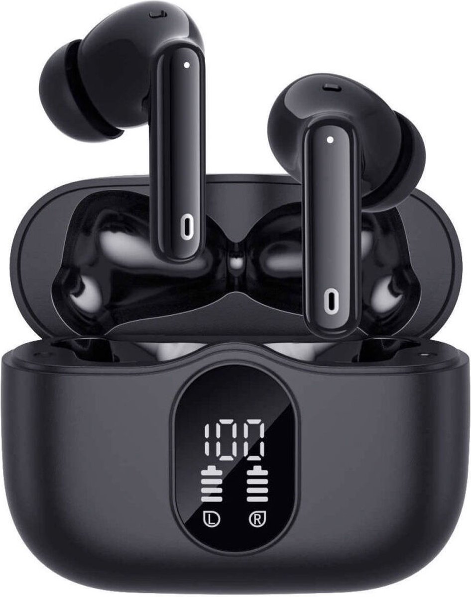 SBG Draadloze Oordopjes - Headset - Bluetooth - Earbuds oplaadcase met Display - Active Noice Cancellation - Met Microfoon - Extra dopjes - Zwart
