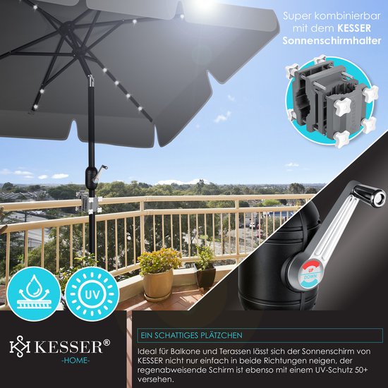 KESSER® Parasol LED Solar Stokparasol met Zwengel Incl. 2in1