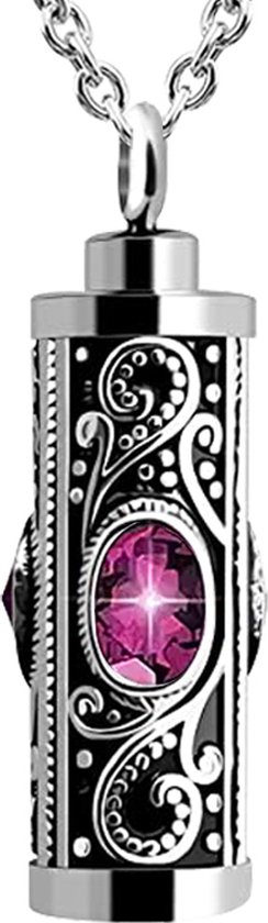 Luxe Ashanger - met Ketting - Voor As, Haren of Parfum - Assieraad - As Ketting - Gedenksieraad - Urn - Incl. As vuller en Opbergzakje - Purple Diamond